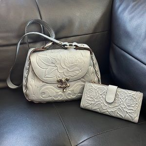 Patricia Nash Micaela Baguette Bag-safflower blue plus matching Nazari wallet